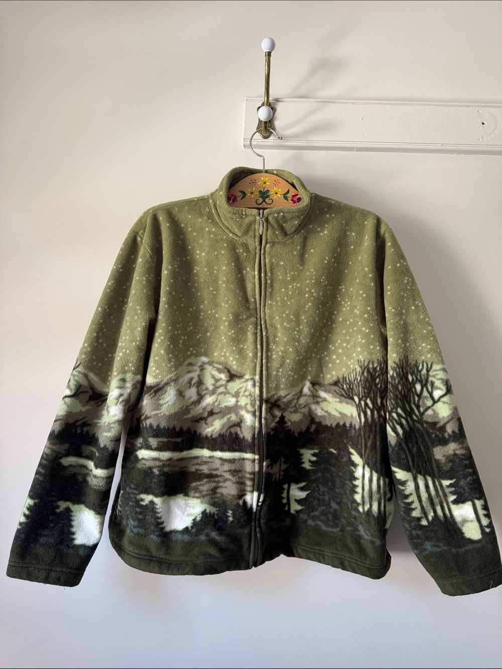 Cottagecore Mountain-Print Fleece Jacket